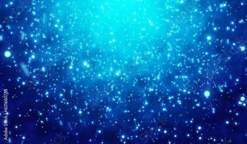 3D winter snow flakes particles on blue gradient background.