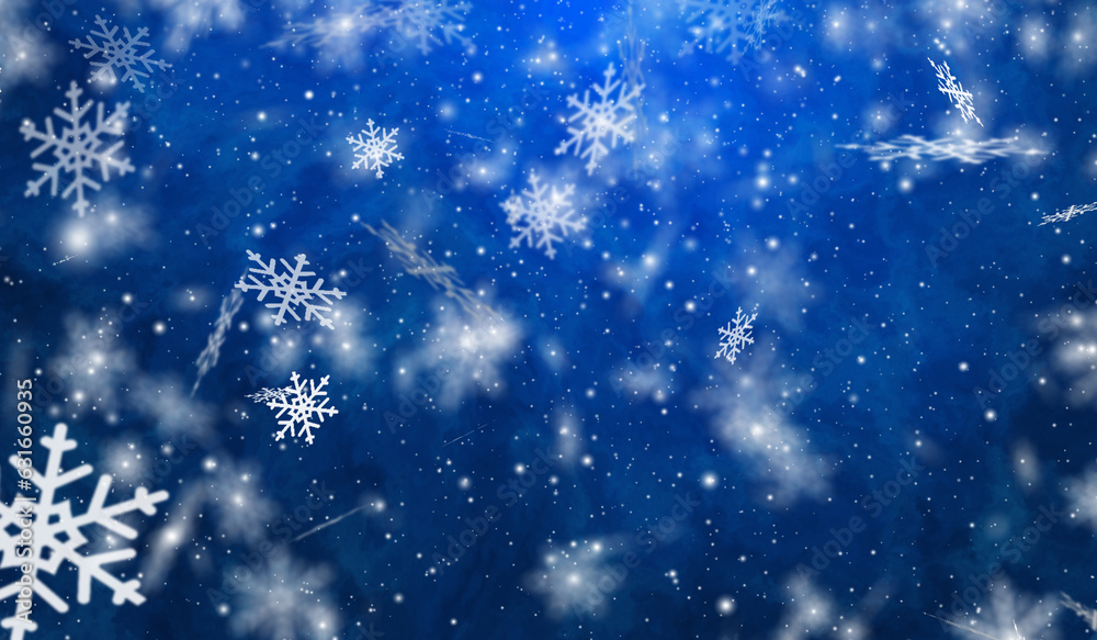 3D winter snow flakes particles falling on blue gradient background. 3D winter snow flakes particles falling on blue gradient background.
