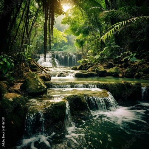 green nature river waterfall jungle paradise