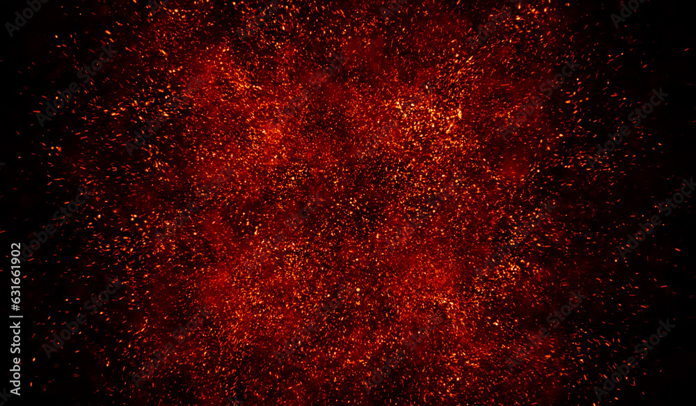 3D abstract digital technology particles fragmentation and mixing of orange-red on black background. 3D abstract digital technology particles fragmentation and mixing of orange-red on black background.