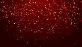 3D abstract digital technology yellow-orange light particles network on red background.