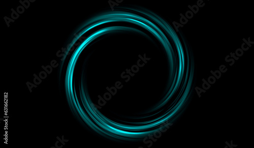 3D abstract digital technology blue light sphere on black background.
