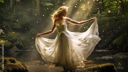 Fotografiet Photorealistic image of a magical dancing forest fairy.