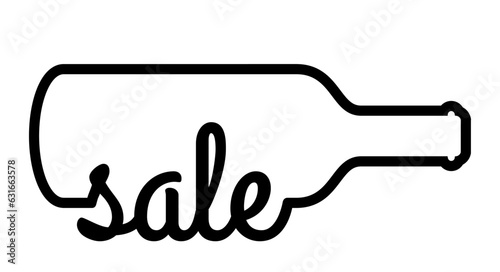 Alcohol discount bottle. Continuous line art. Discount action template. Flat vector illustration isolated on white background.