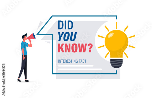Did you know with frame and bulb, idea box, quote for interesting fact. Useful tips and testimonials concept with tiny people.