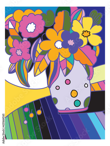 Beautiful flowers on vase rough hand drawn vector illustration art design. Floral  poster, prints, home decoration.