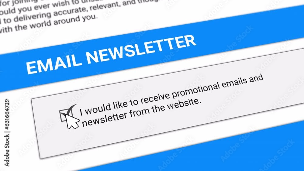 Mouse Cursor Clicking and accepting the Checkbox of the newsletter to receive promotional emails from the website Mouse Cursor Clicking and accepting the Checkbox of the newsletter to receive promotional emails from the website