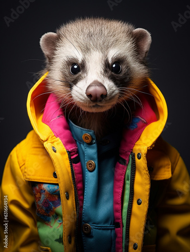 An Anthropomorphic Ferret Wearing Cool Urban Street Clothes