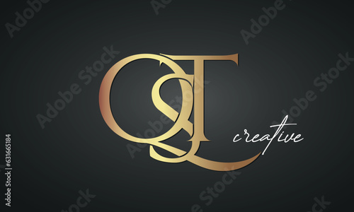 luxury letters QST golden logo icon premium monogram, creative royal logo design	 photo