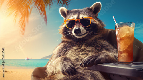 Raccoon's Tropical Getaway: Shades, Sun, and Sips