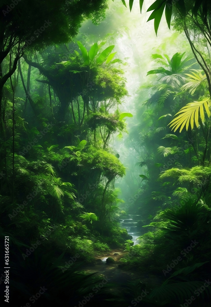 Green ecology jungle background, Generative AI Illustration.