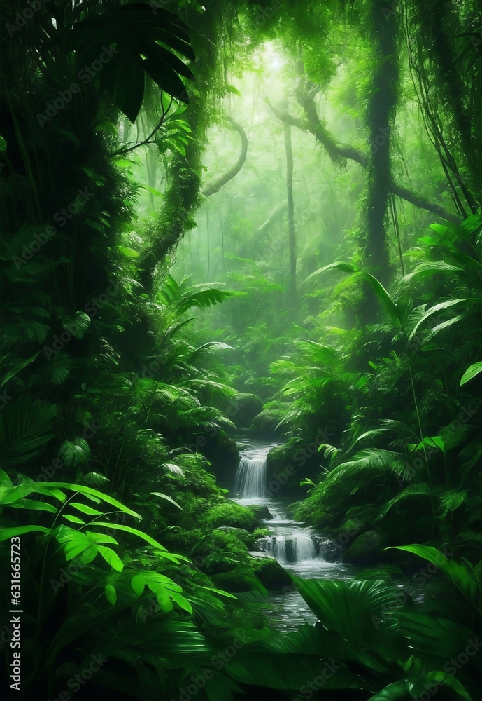 Fototapeta premium Green ecology jungle background, Generative AI Illustration.