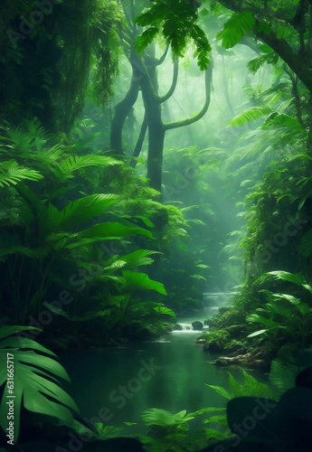 Green ecology jungle background, Generative AI Illustration.