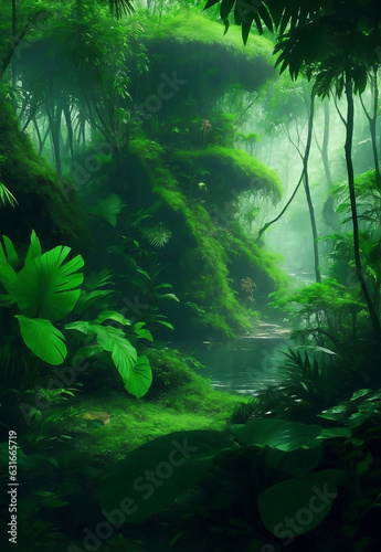 Green ecology jungle background, Generative AI Illustration.