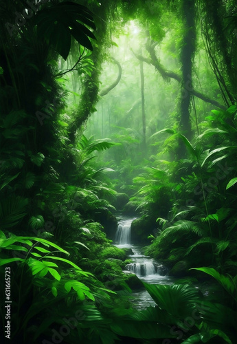 Green ecology jungle background  Generative AI Illustration.