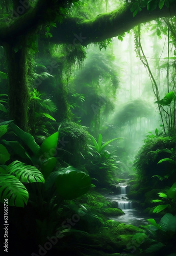 Green ecology jungle background  Generative AI Illustration.