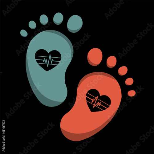 Baby footstep with heartbeat line pulse wave