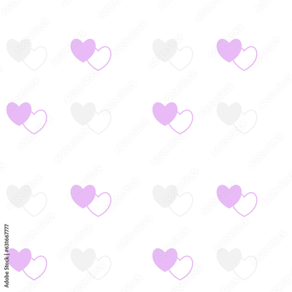 Pairs of pink and gray hearts on a white background.  Symmetrical arrangement. Seamless pattern. Background for paper, cover, fabric, interior decor.