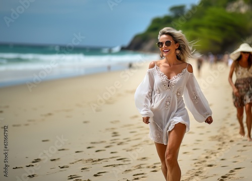 Attractive blond woman walk...