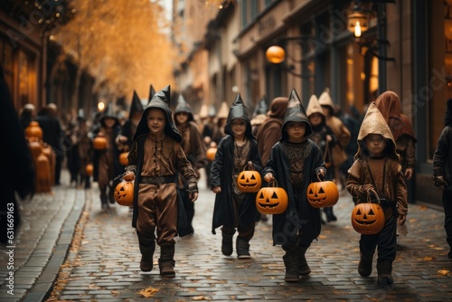 People with Halloween costume festival. thanksgiving. Generative AI