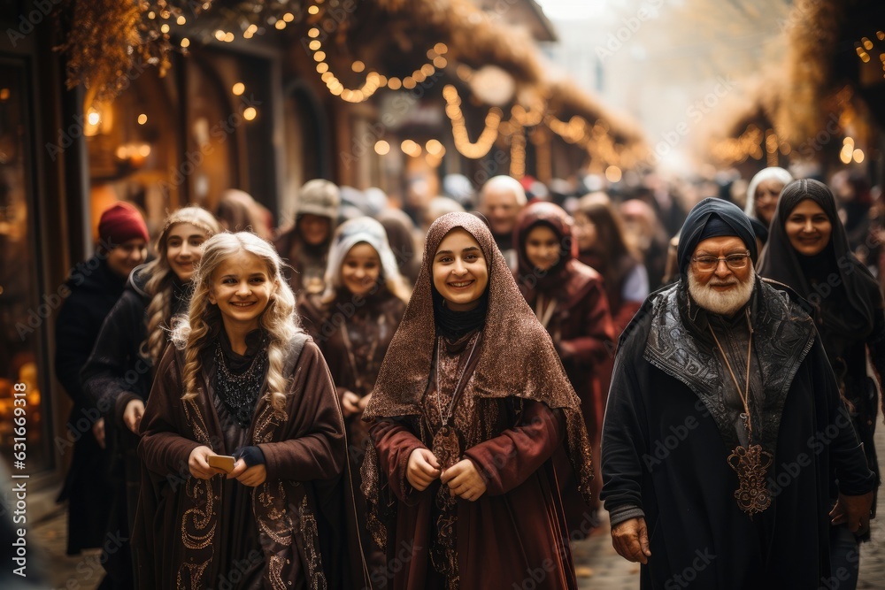 People with Halloween costume festival. thanksgiving. Generative AI People with Halloween costume festival. thanksgiving. Generative AI