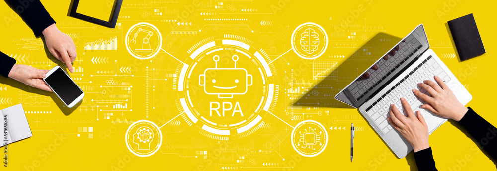 Robotic Process Automation RPA theme with two people working together ...