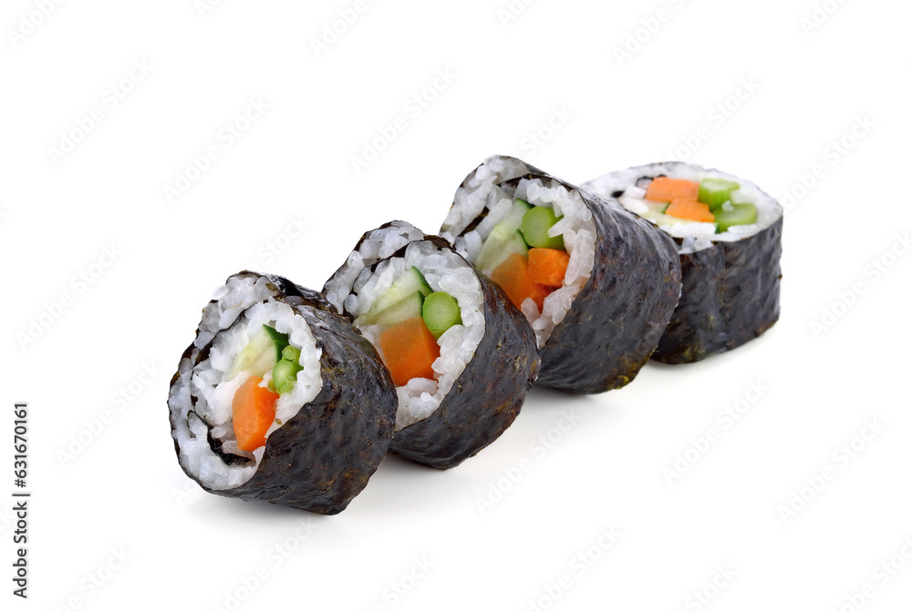 Sushi roll with vegetable isolated on white background Sushi roll with vegetable isolated on white background