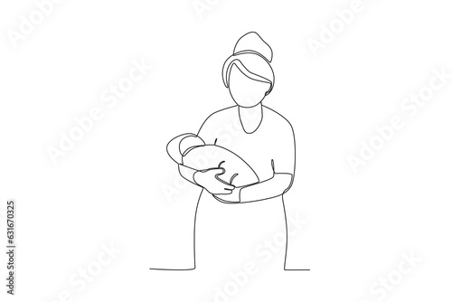 One single line drawing of a midwives who have cleaned newborns
