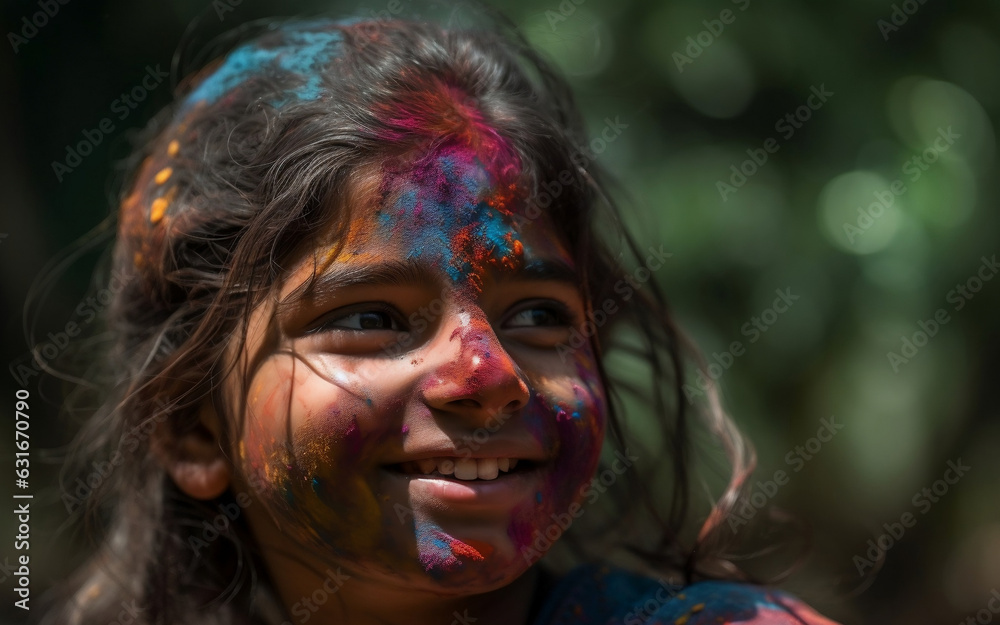 Holi Celebration. Happy Indian  woman enjoying the Holi festival.. AI Generated Images