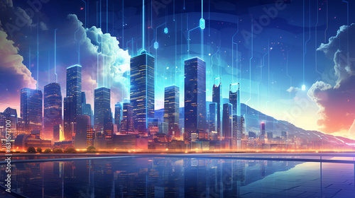 Modern Technology Landscape  Digital Innovation  Futuristic Interface  Cyber Network in Urban Cityscape