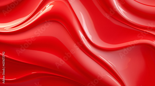 Red glossy liquid surface texture for background. Smooth red liquid glossy waves. Fluid curve shape. Abstract background.