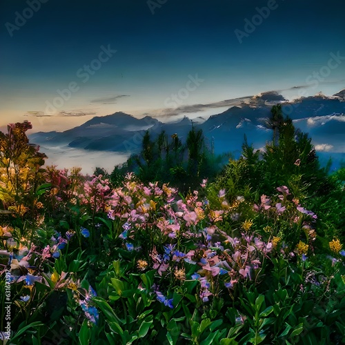 landscape with flowers Generative AI © pannachai