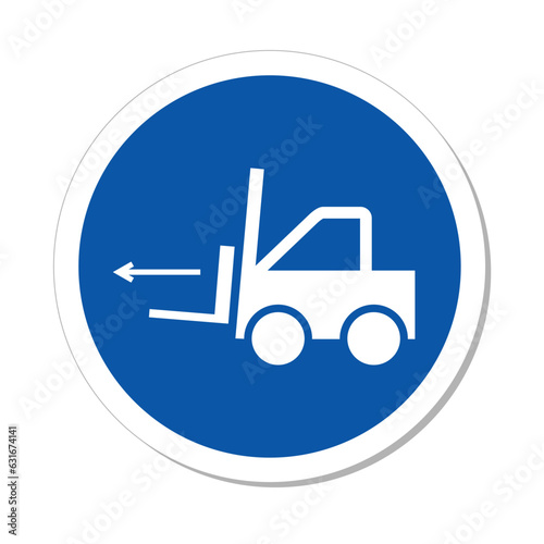 ISO Mandatory Circle Sign: Forklift Point Symbol (Left)
