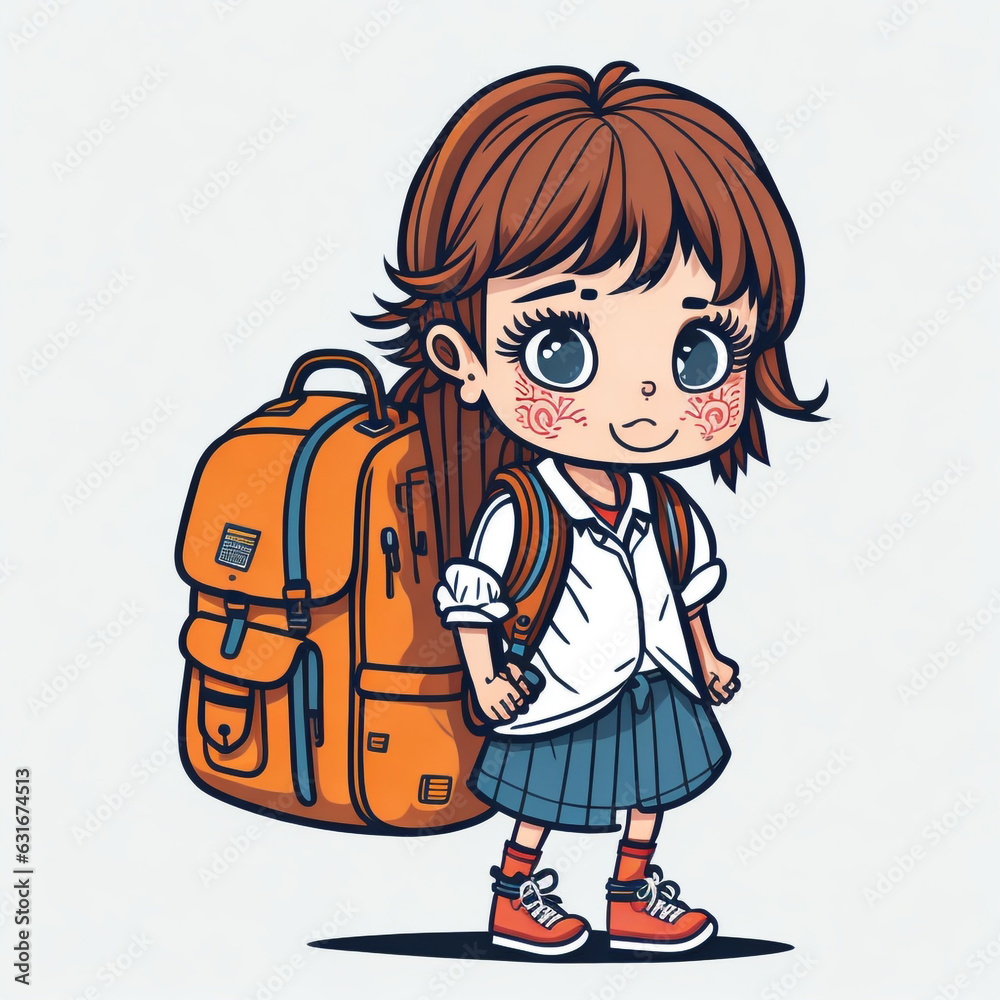 Vector illustration of cute school girl cartoon with backpack, vector, illustration, white background Vector illustration of cute school girl cartoon with backpack, vector, illustration, white background