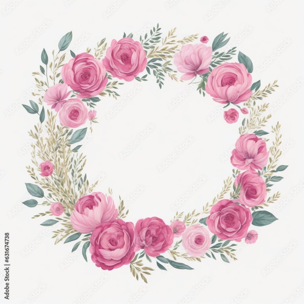 vector watercolor pink floral wreath with golden circle collection