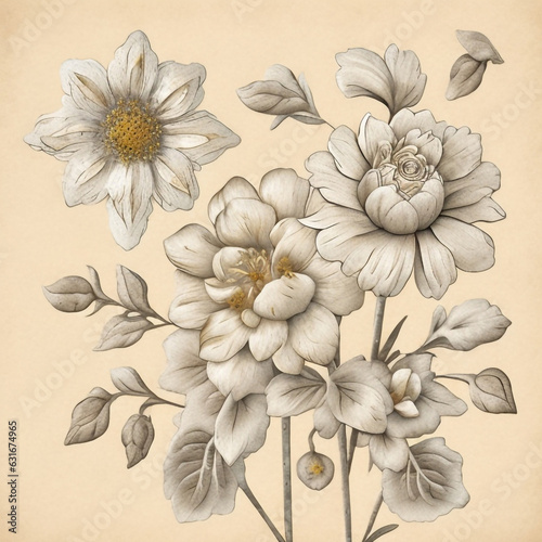 vintage flower  vector  illustration  white background