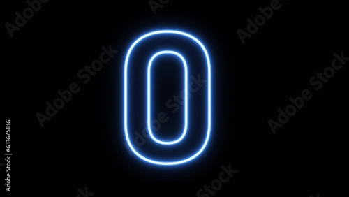 Glowing blue neon number zero appear on alpha channel background.	