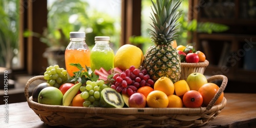 illustration of various of fresh fruit in basket, generative AI