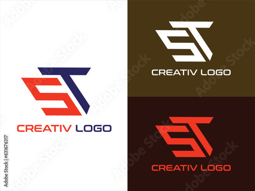ST creativ  letter monogram logo design vector. Professional.degital.typography.initial.simbol logo.Abstract,modren Creative Shap Uniqe Logo.Symbol.Business.vector logo