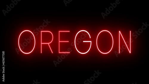 Red flickering and blinking neon sign for Oregon photo