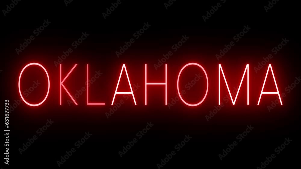 Red flickering and blinking neon sign for Oklahoma Red flickering and blinking neon sign for Oklahoma