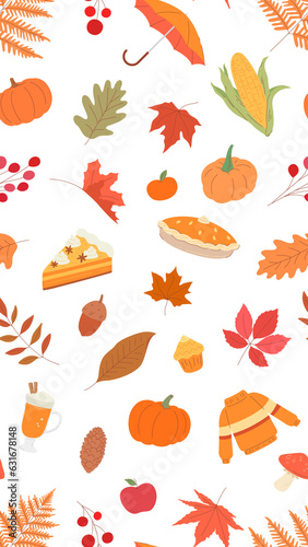 autumn season elements seamless pattern wallpaper