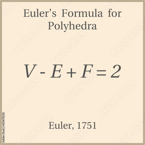 Euler’s Formula for Polyhedra. Education. Science. Formula. Vector illustration.
