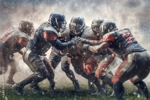 3D image of an American football player on a field with lights in the background.