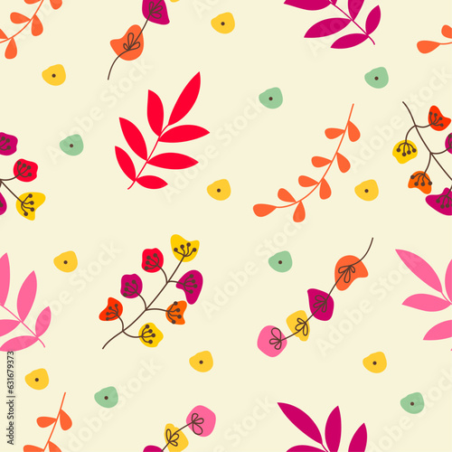 Wallpaper Mural Seamless pattern of autumn leaves and decorative twigs with flowers Natural print Torontodigital.ca