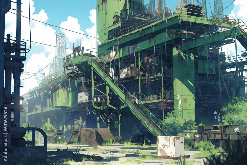 Fototapeta premium 繊細で芸術的なポストアポカリプスや廃墟系背景のイラスト(AI generated image)