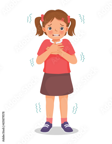 little girl shivering feeling cold trembling putting her hands on her chest