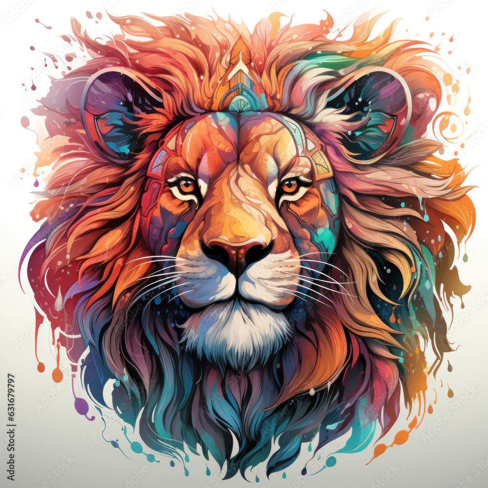 Lion digital colorful vector illustration in graffiti sketch style on a white background for t shirt design, banner, poster 