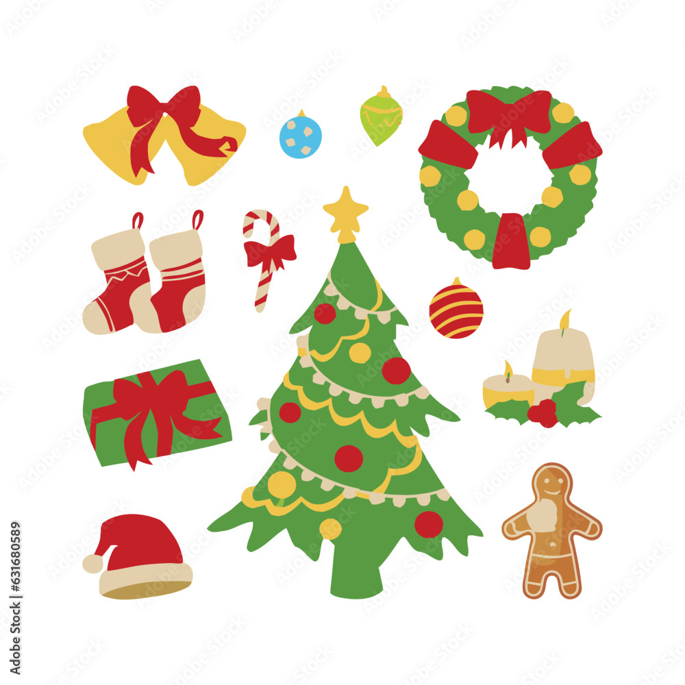 Festive Christmas vector elements with Santa on a white background Festive Christmas vector elements with Santa on a white background