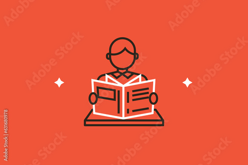 Geometric book reader illustration in flat style design. Vector illustration. 